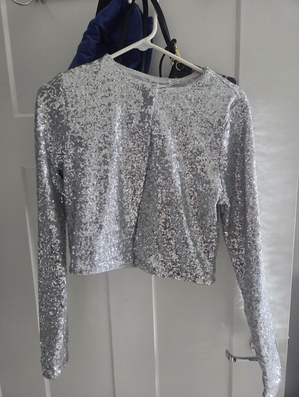 Good American Silver Sequin Jacket